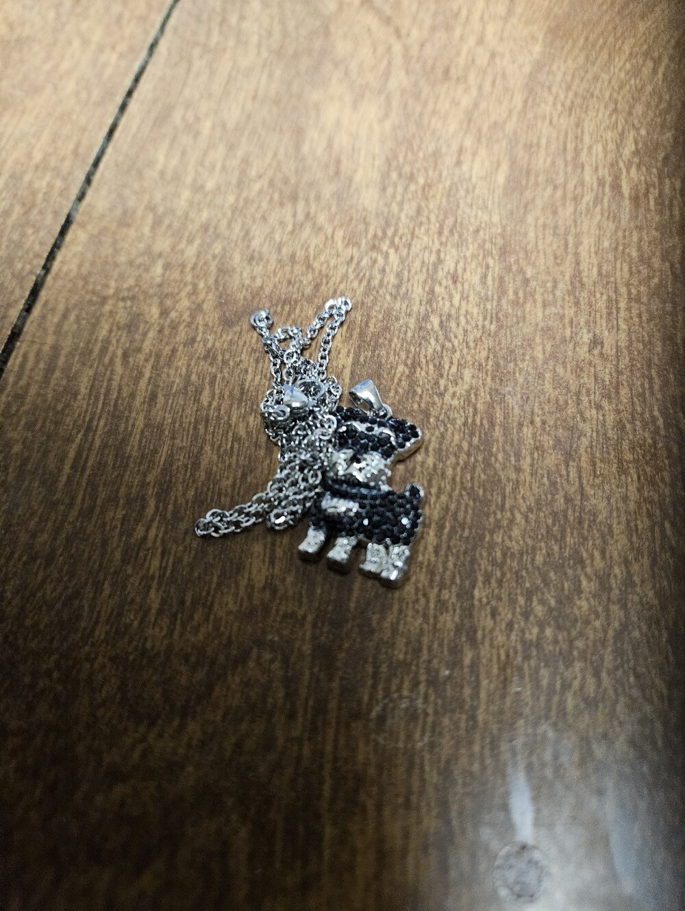 Silver-tone Dog Pendant Necklace with Black Crystal Accents